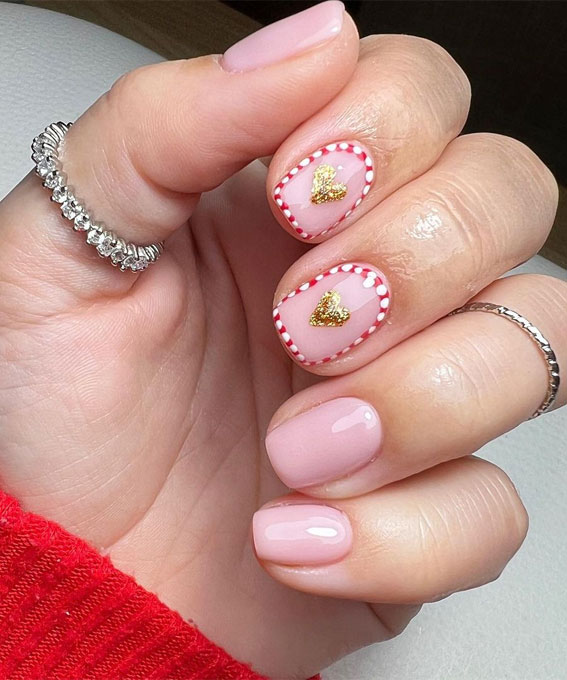 50+ Christmas & Holiday Nails For A Festive Look : Red Candy Outline + Chrome Heart Nails