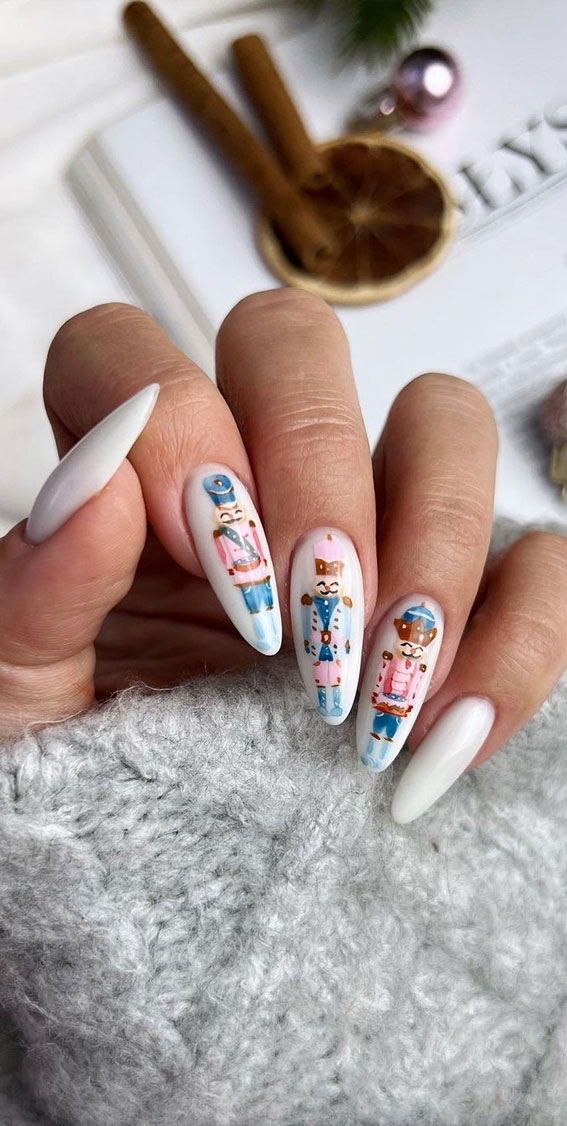 50+ Christmas & Holiday Nails For A Festive Look : Cute Nutcracker White Nails