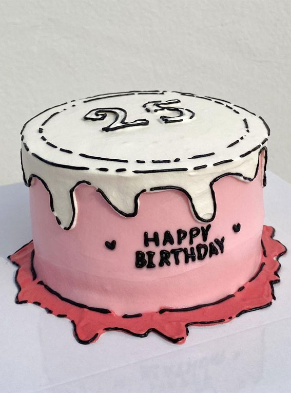 30+ Cute Comic Cakes For Cartoon Lovers : Pink Comic Cake for 25th Birthday
