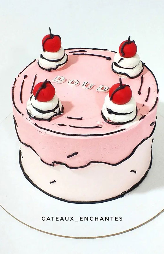 30+ Cute Comic Cakes For Cartoon Lovers : Cute Pink and White Cake
