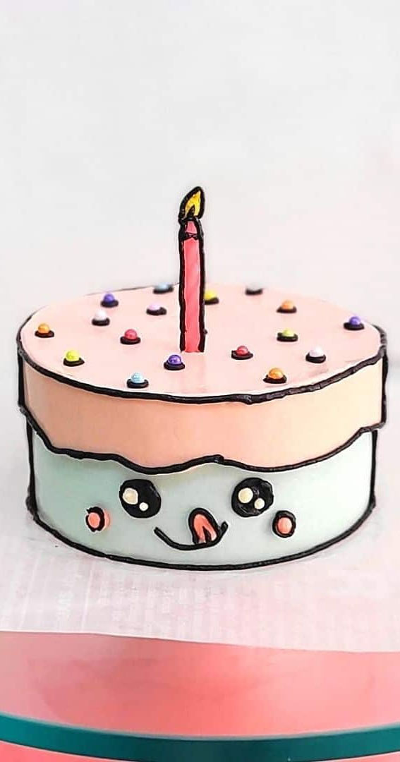 30+ Cute Comic Cakes For Cartoon Lovers : Pale Blue & Pink Cake