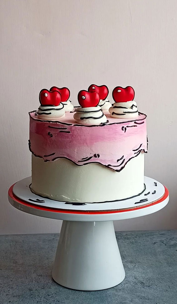 30+ Cute Comic Cakes For Cartoon Lovers : Red Heart Buttercream Topper