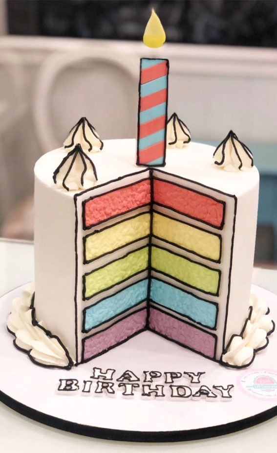 30+ Cute Comic Cakes For Cartoon Lovers : White Cake with Layered of Rainbow
