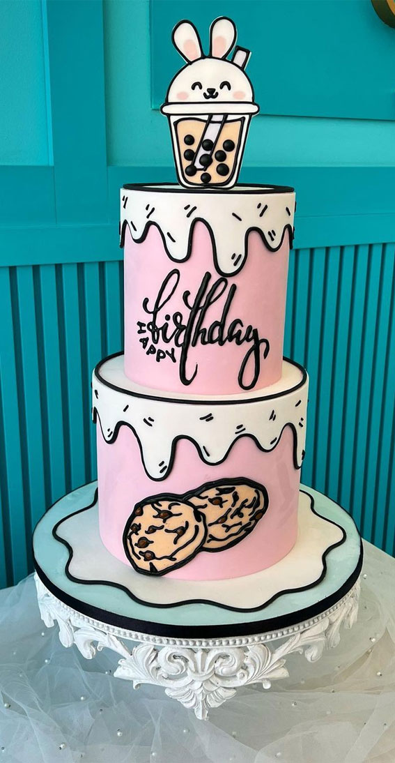 30+ Cute Comic Cakes For Cartoon Lovers : Two-Tired Pink Cake with Icing  Drips
