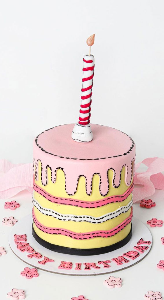 30+ Cute Comic Cakes For Cartoon Lovers : Dot Outline Pink and Yellow Cake