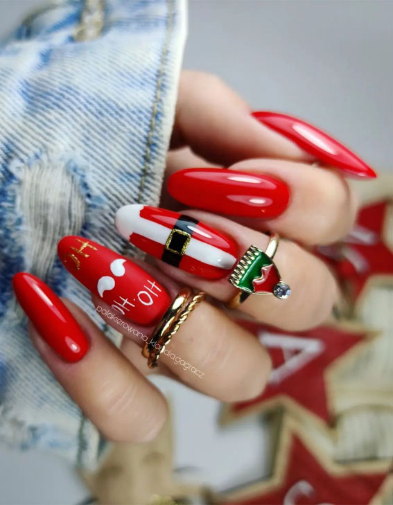 50+ Christmas & Holiday Nails For A Festive Look : Santa Outfit Red Nails