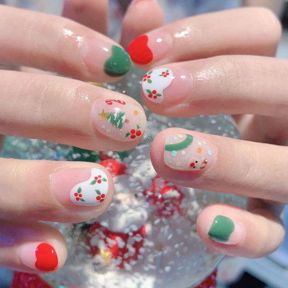 50+ Christmas & Holiday Nails For A Festive Look : Holly White Tip Nails