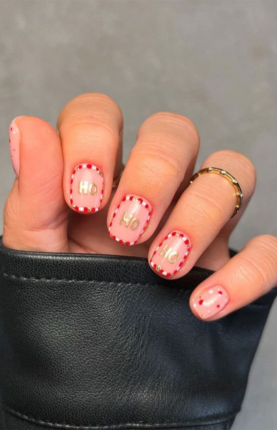 50+ Christmas & Holiday Nails For A Festive Look : Candy Cane Outline Short Nails