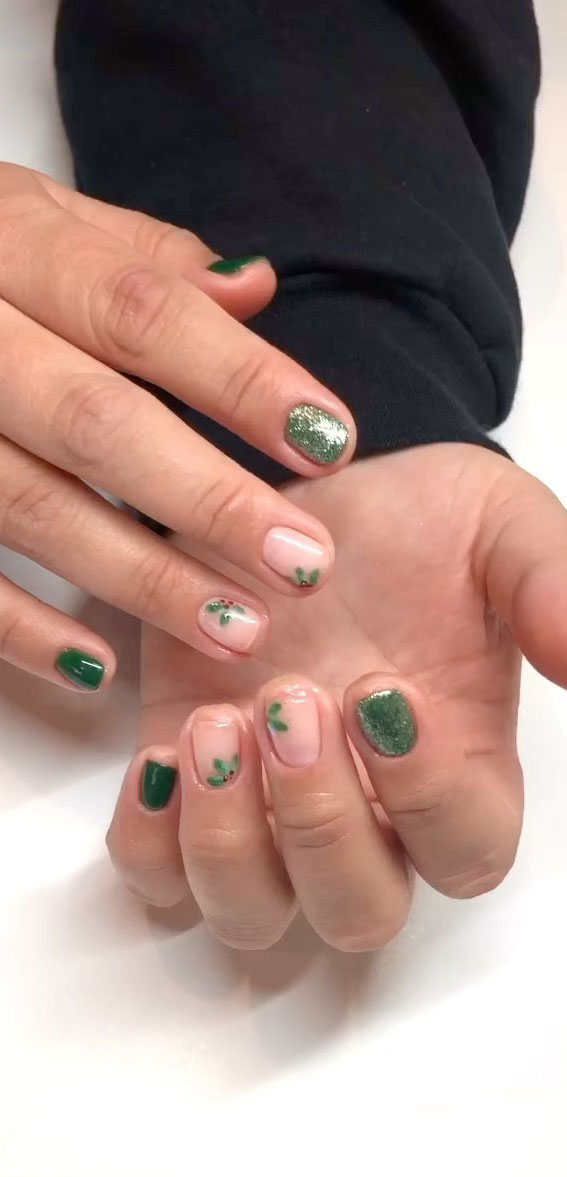 50+ Christmas & Holiday Nails For A Festive Look : Holly Design on Subtle Nails