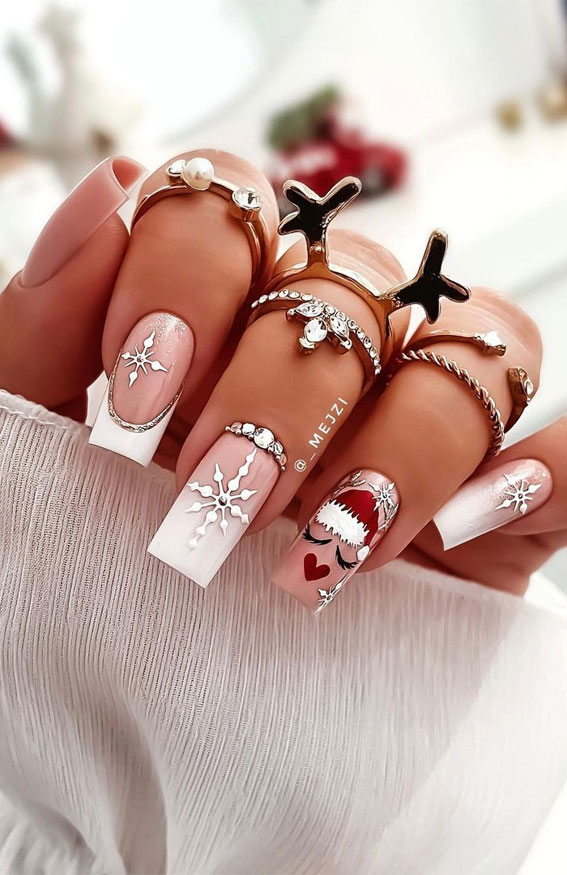 50+ Christmas & Holiday Nails For A Festive Look : White Ombre + French Nails