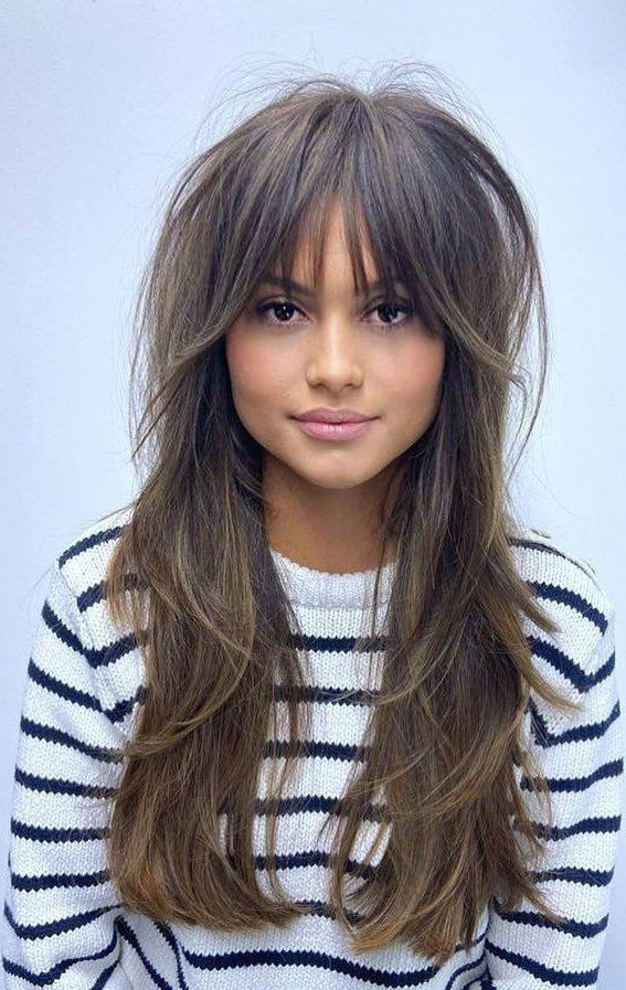 30+ Cute Fringe Hairstyles For Your New Look : Long Straight Hair with  Curtain Bangs