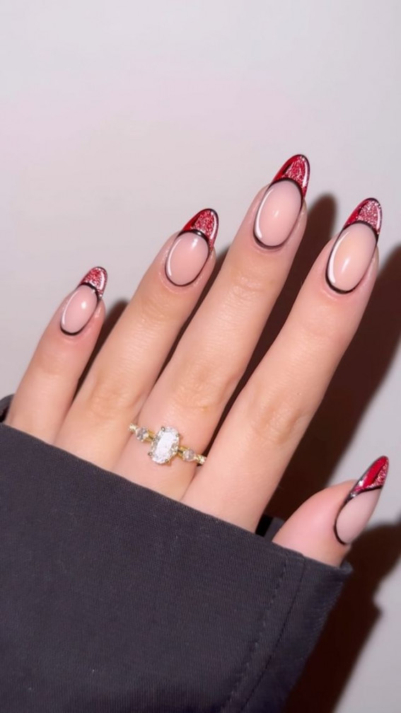 50+ Christmas & Holiday Nails For A Festive Look : Comic Festive French Tip Nails