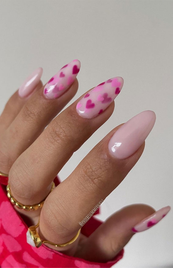 52 Valentine’s Day Nail Art Designs & Ideas 2023 : Shades of Pink Hearts