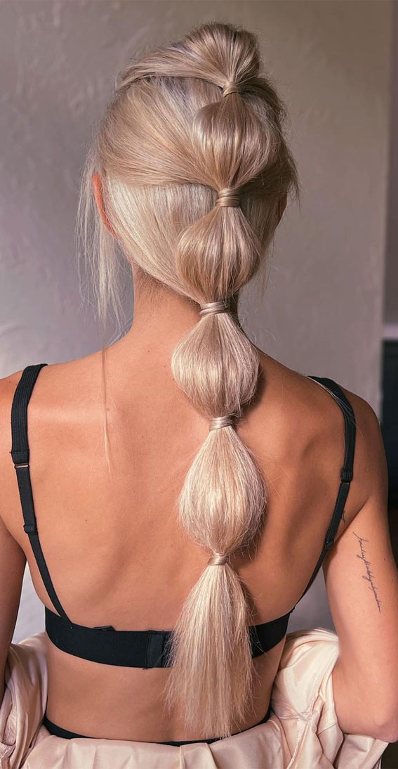 50+ Braided Hairstyles To Try Right Now : Simple Bubble Braid Long Hair