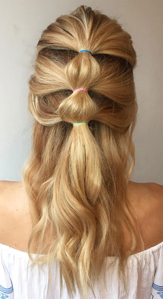 50+ Cute Hairstyles For Any Occasion : Half Up Half Down Bubble Braid