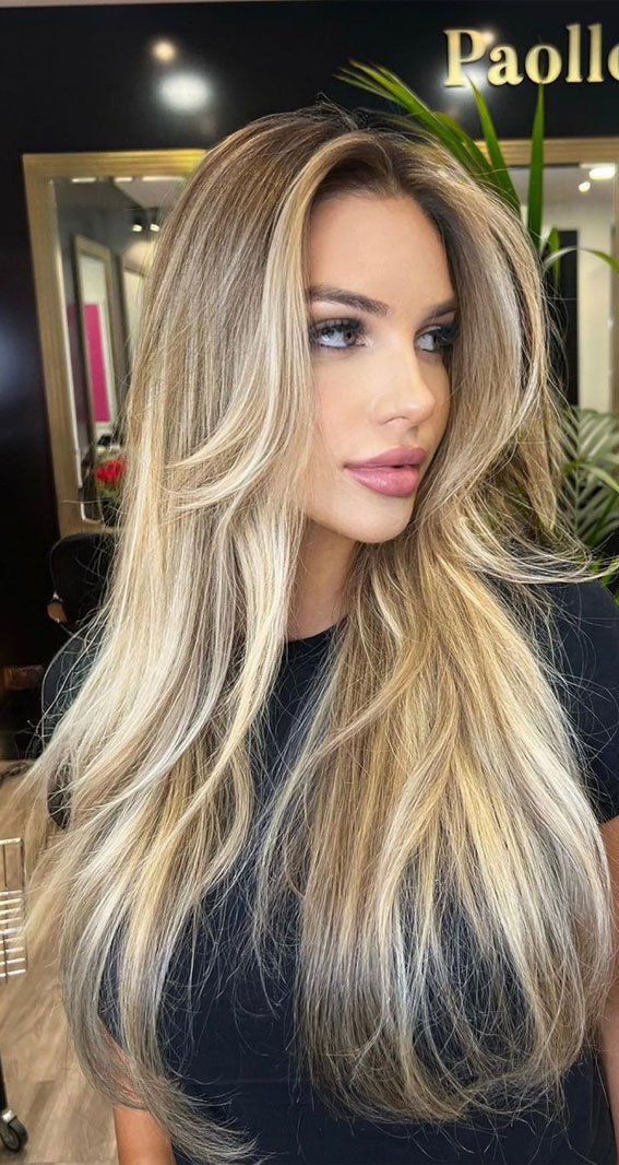 30+ Hair Colour Trends To Try in 2023 : Iced Blonde with Curtain Bangs