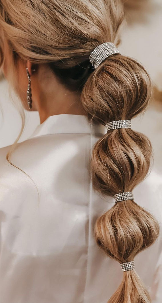 50+ Cute Hairstyles For Any Occasion : Glam Bubble Braid Ponytail