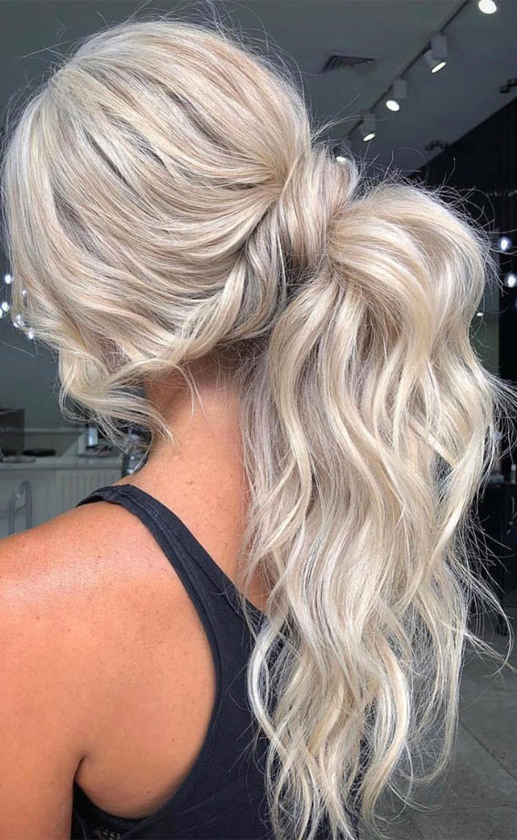 50+ Cute Hairstyles For Any Occasion : Blonde Textured Messy Pony