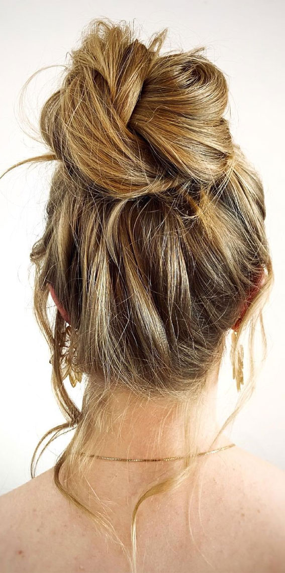 50+ Cute Hairstyles For Any Occasion : Twist + Messy High Bun