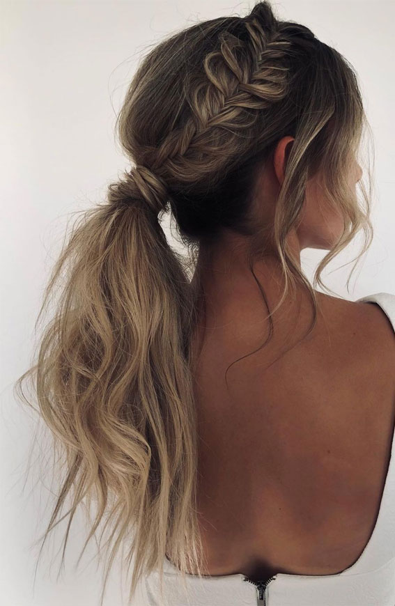 50+ Cute Hairstyles For Any Occasion : Fishtail braided Pony