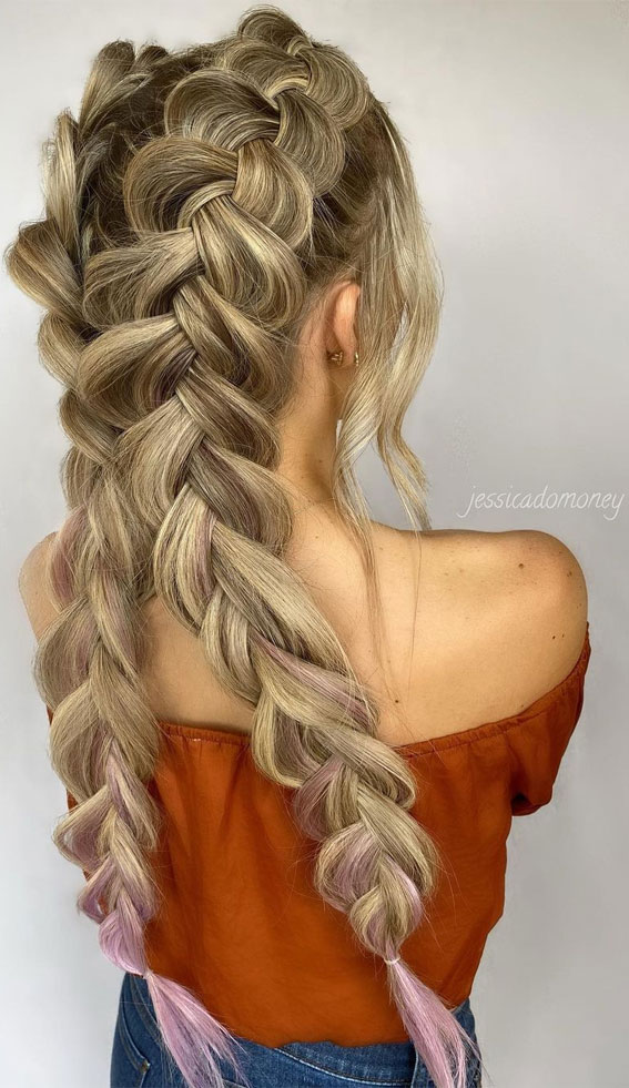 50+ Cute Hairstyles For Any Occasion : Pink Hair Double Dutch Braids