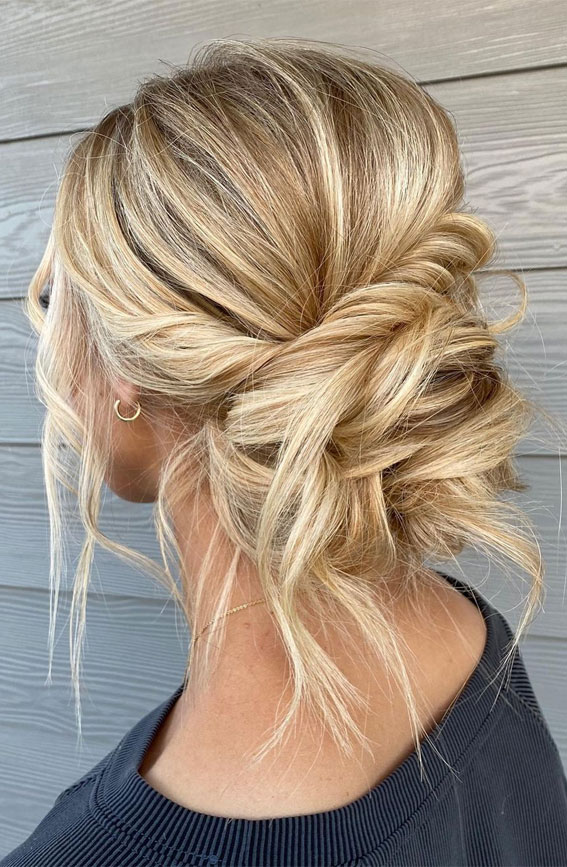 50+ Cute Hairstyles For Any Occasion : Blonde Twist + Messy Low Bun