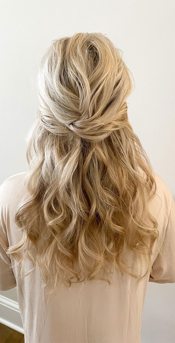 45 Half Up Half Down Prom Hairstyles : Blonde Soft Curl Half Up