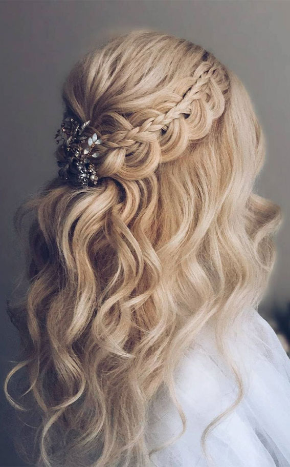 45 Half Up Half Down Prom Hairstyles : Stacked Dutch braid with soft waves