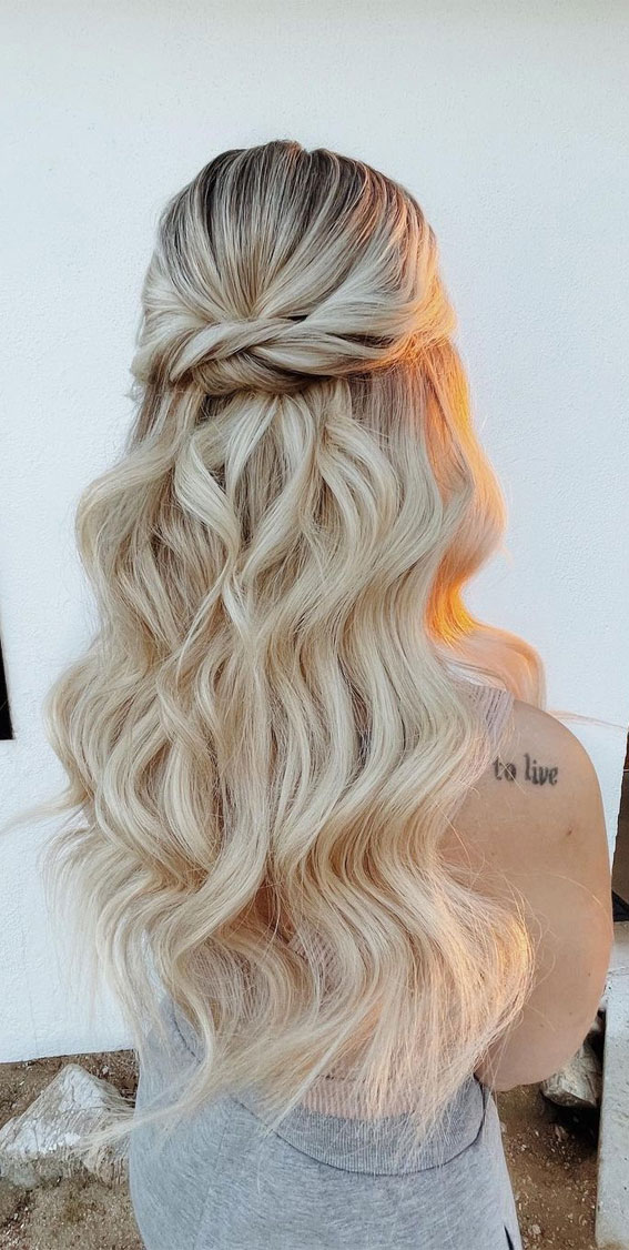 45 Half Up Half Down Prom Hairstyles : Half up with textured waves