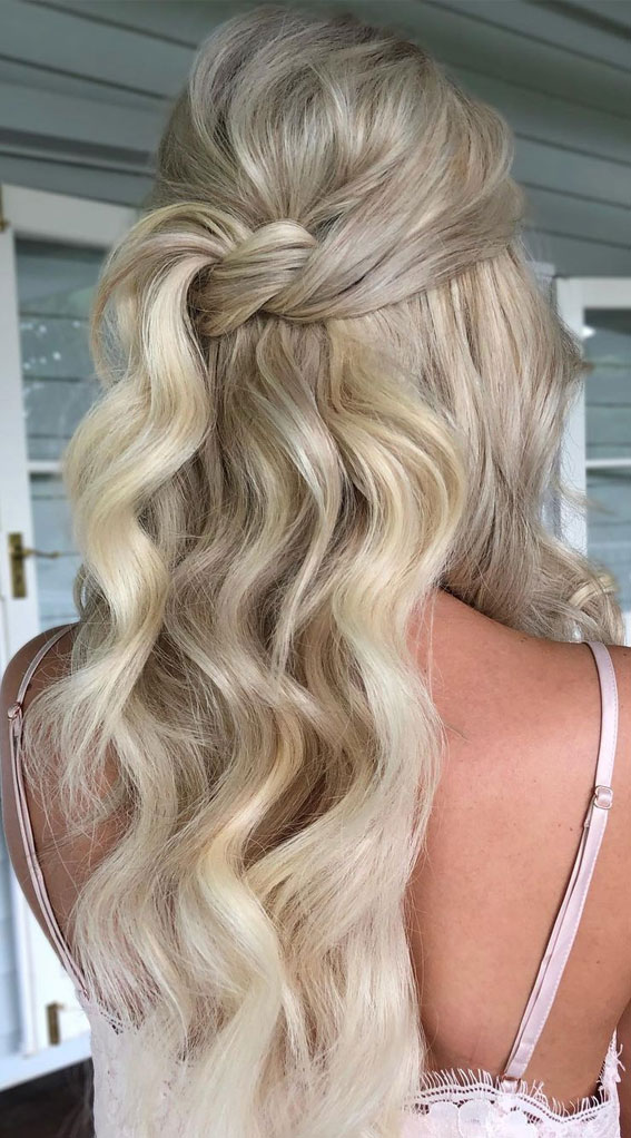 45 Half Up Half Down Prom Hairstyles : Dreamy waves with a knot