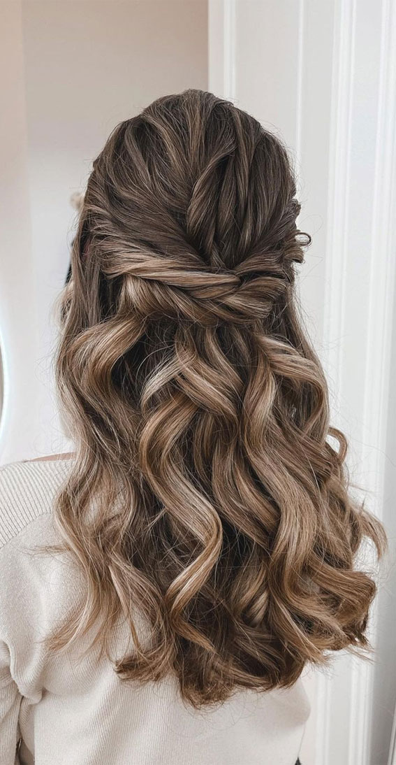 45 Half Up Half Down Prom Hairstyles : Brunette with Highlighted Half Up