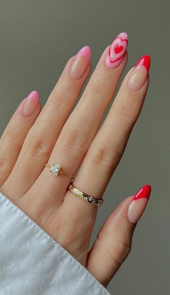 59 Cutest Valentine’s Day Nails To Wear Right Now : Pink & Red Aesthetic Heart