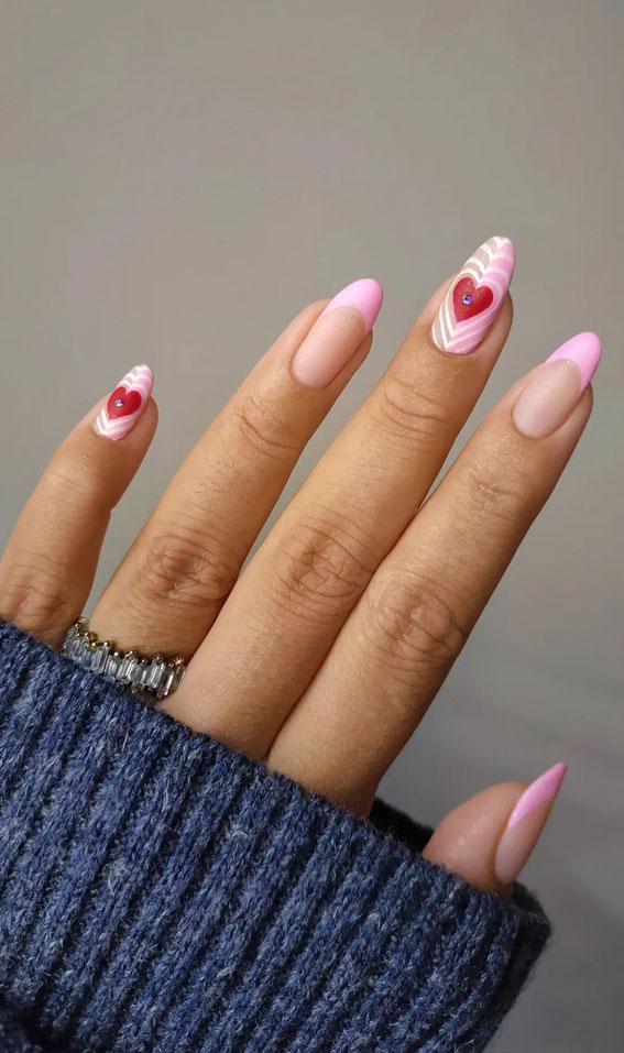 52 Valentine’s Day Nail Art Designs & Ideas 2023 : Aesthetic Red Heart Pink Nails