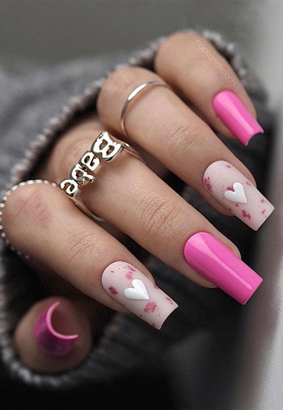 59 Cutest Valentine's Day Nails To Wear Right Now : Matte & Glossy Pink Nails