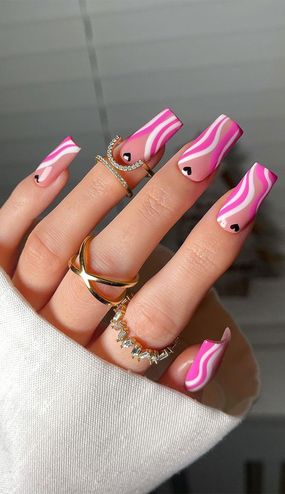 59 Cutest Valentine’s Day Nails To Wear Right Now : Chrome Heart Pink Swirl