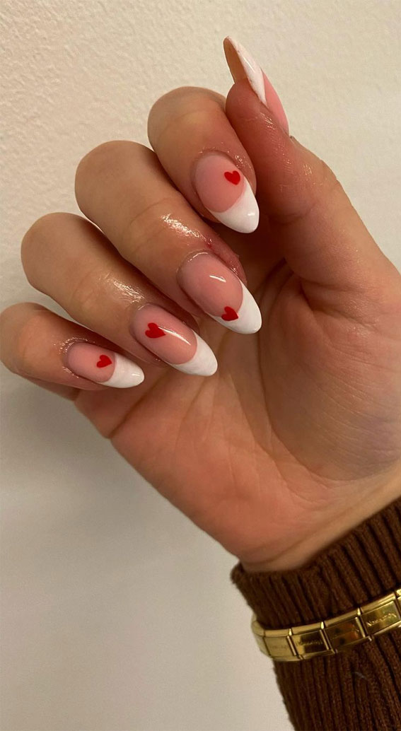 59 Cutest Valentine’s Day Nails To Wear Right Now : French Tips + Red Hearts