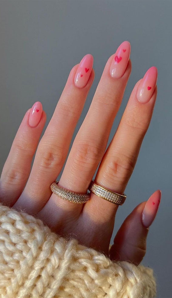 59 Cutest Valentine’s Day Nails To Wear Right Now : Ombre Tips + Hearts