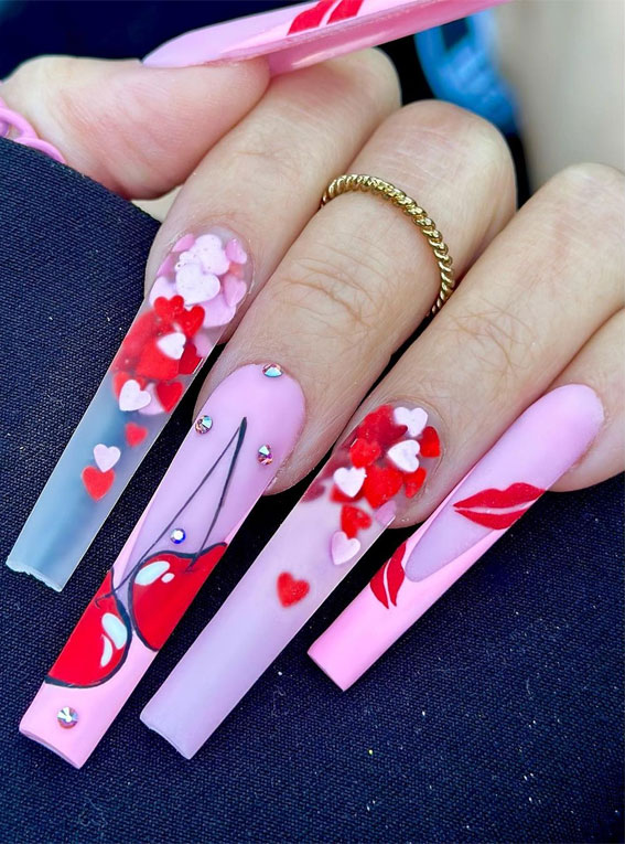 59 Cutest Valentine’s Day Nails To Wear Right Now : Kisses + Cherries & Hearts