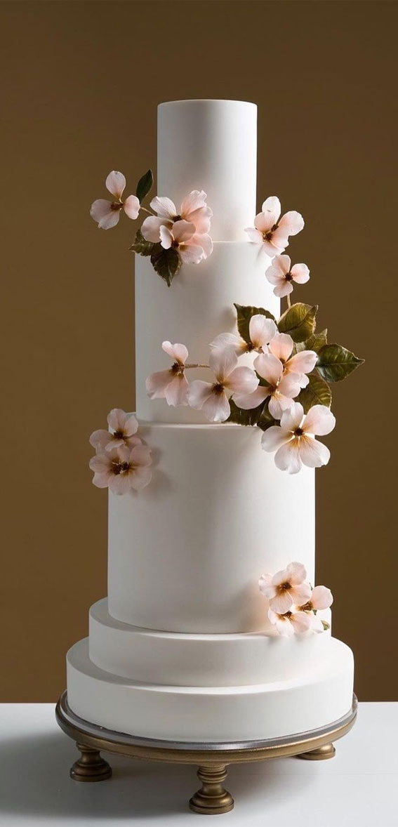 Top 50 Wedding Cake Trends 2023 : Simple Cake with Muted Pink Sugar Flowers