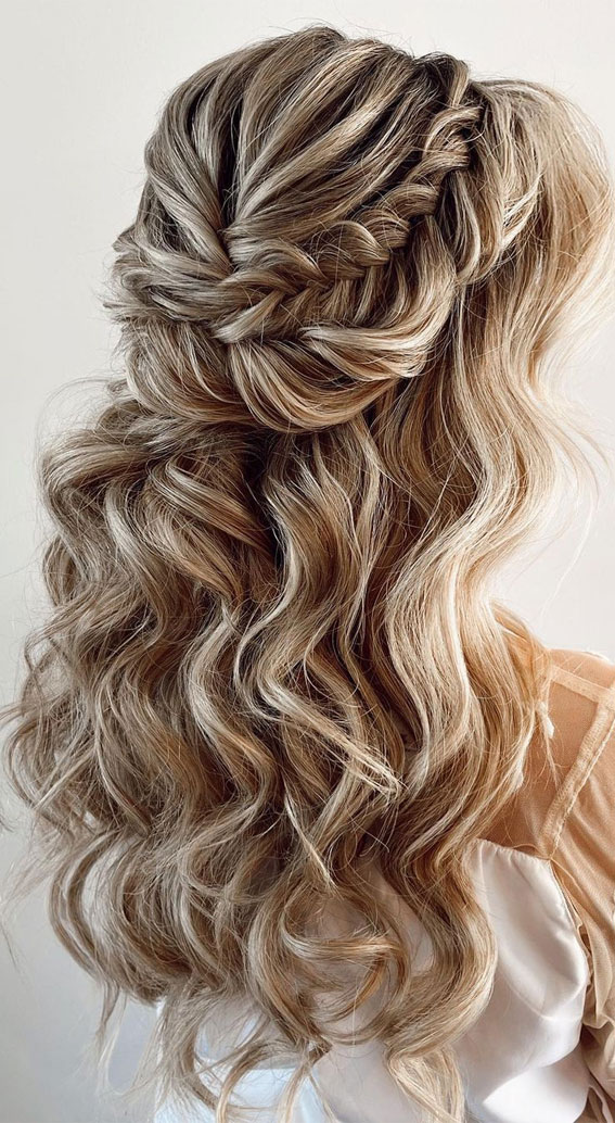 53 Best Wedding Hairstyles For 2023 Brides : Fishtail Braid Half Up Soft  Curls