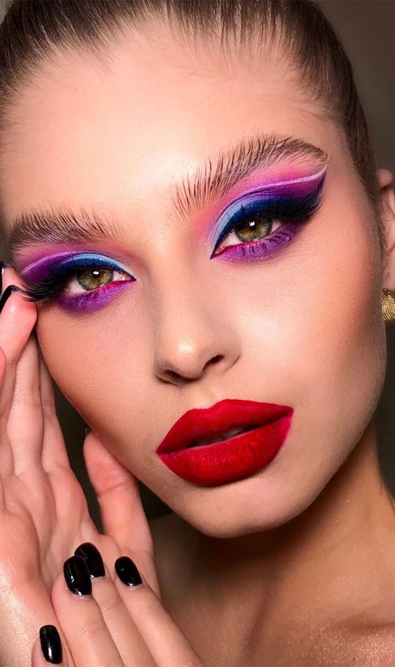 50+Makeup Looks To Make You Shine in 2023 : Blue & Purple + Red Lips