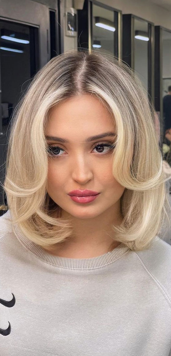30+ Hair Colour Trends To Try in 2023 : Champagne Blonde Bob + Bangs