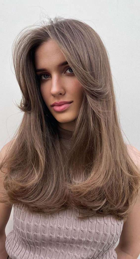 50+ New Haircut Ideas For Women To Try In 2023 : Mushroom Brown Long Hair