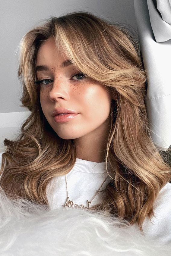 50+ New Haircut Ideas for Women to Try in 2023 : Golden Blonde Medium  Length + Bangs