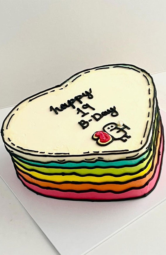 40+ Cute Simple Birthday Cake Ideas : Rainbow Heart-Shaped 19th Birthday Cake