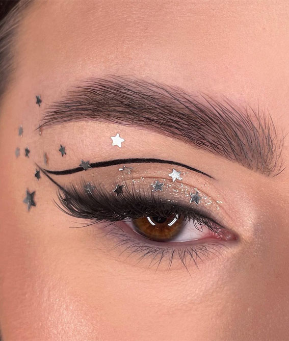 50+Makeup Looks To Make You Shine in 2023 : Graphic Liner + Lots of Stars