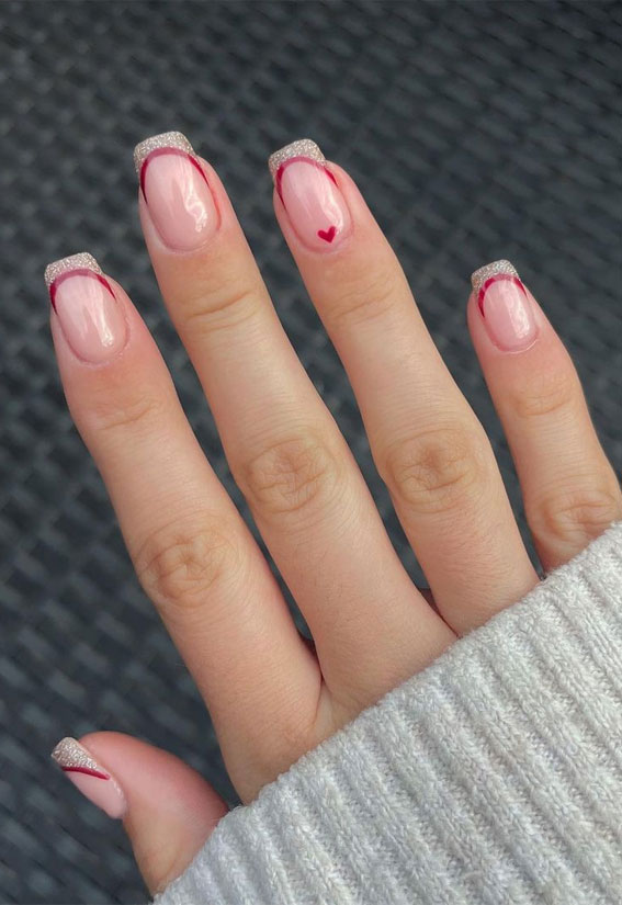 40 Awesome Spring Nail Ideas 2023 : Double Layered Red & Gold Tips