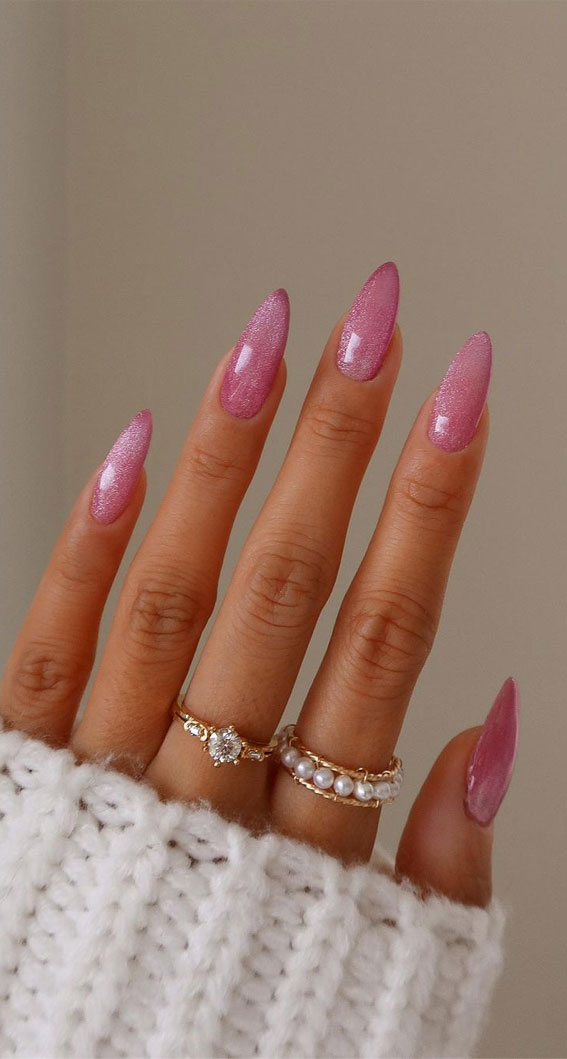 40 Awesome Spring Nail Ideas 2023 : Dreamy Shimmery Pink