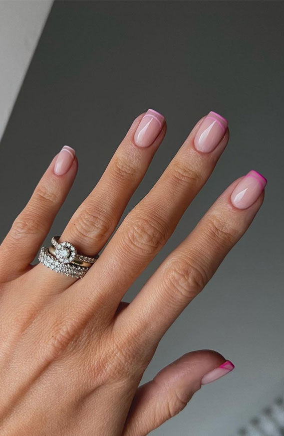 40 Awesome Spring Nail Ideas 2023 : Gradient Pink Double French Tips