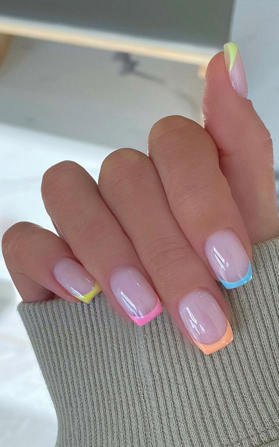 40 Awesome Spring Nail Ideas 2023 : Pastel French Tip Nails